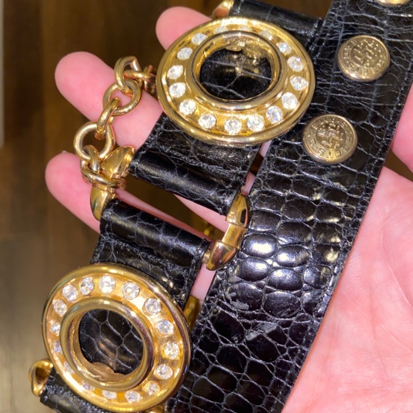 Y2K VINTAGE STREETS AHEAD CROC LEATHER BELT EMBELLISHED CHAINS RHINESTONES SZ S main image 5